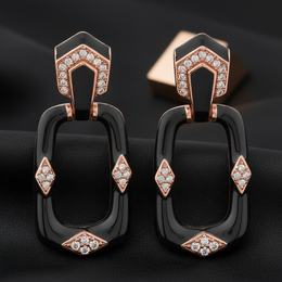 Rose Gold 925 Silver Black Gemstone Dangle Earrings