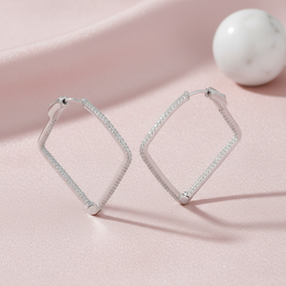 925 Silver Wide Pave CZ Band Huggie Hoop Earrings