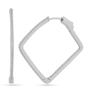 925 Silver Wide Pave CZ Band Huggie Hoop Earrings