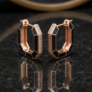 Black Enamel Geometric 925 Silver Hoop Earrings Jewellery