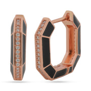 Black Enamel Geometric 925 Silver Hoop Earrings Jewellery