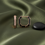 Black Enamel Geometric 925 Silver Hoop Earrings Jewellery