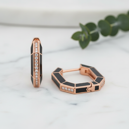 Black Enamel Geometric 925 Silver Hoop Earrings Jewellery