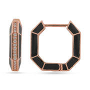 Black Enamel Geometric 925 Silver Hoop Earrings Jewellery