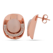Rose Quartz & Zirconia 925 Silver Stud Earrings