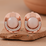 Rose Quartz & Zirconia 925 Silver Stud Earrings