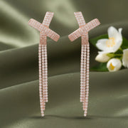Rose Gold Tassel Cross Earrings