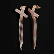Rose Gold Tassel Cross Earrings