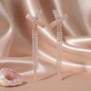 Rose Gold Tassel Cross Earrings