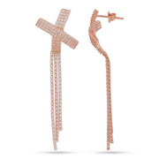 Rose Gold Tassel Cross Earrings