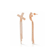 Rose Gold Tassel Cross Earrings