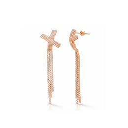 Rose Gold Tassel Cross Earrings