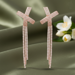 Cross Dangle Sterling Silver Earrings - Rose Gold Finish