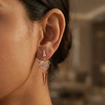 Rose gold floral spike drop earrings with crystal detailing and modern elegant design for women
