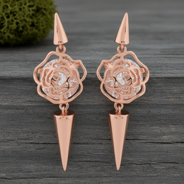 Rose Spike Drop Earrings in 925 Silver - Rose Gold Finish
