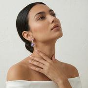 Royal violet floral drop earrings with sparkling stone detailing and elegant luxury design for women
