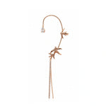 Rose gold vine ear cuff earring with crystal tassel drop and sparkling stone detailing
