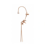 Rose gold vine ear cuff earring with crystal tassel drop and sparkling stone detailing

