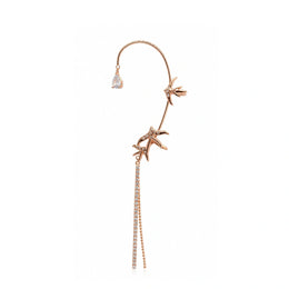 Rose gold vine ear cuff earring with crystal tassel drop and sparkling stone detailing
