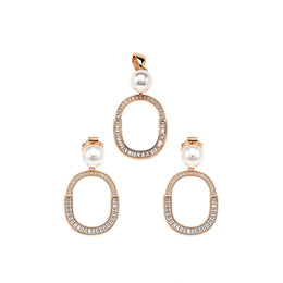 Pearl Oval Halo Pendant Set