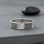Sterling Silver Meander Pave Band Ring - 925 Jewellery