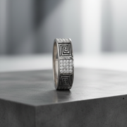 Sterling Silver Meander Pave Band Ring - 925 Jewellery