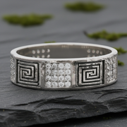Sterling Silver Meander Pave Band Ring - 925 Jewellery