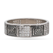 Sterling Silver Meander Pave Band Ring - 925 Jewellery
