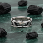 925 Silver Greek Key Ring - Premium White Diamond Jewellery