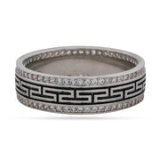 925 Silver Greek Key Ring - Premium White Diamond Jewellery