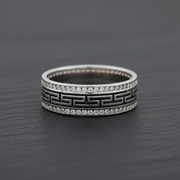 925 Silver Greek Key Ring - Premium White Diamond Jewellery