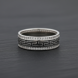 925 Silver Greek Key Ring - Premium White Diamond Jewellery