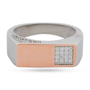 Two-Tone Pavé Signet Ring - 925 Silver & Rose Gold Accent