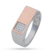 Two-Tone Pavé Signet Ring - 925 Silver & Rose Gold Accent