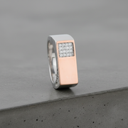 Two-Tone Pavé Signet Ring - 925 Silver & Rose Gold Accent