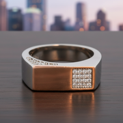 Two-Tone Pavé Signet Ring - 925 Silver & Rose Gold Accent
