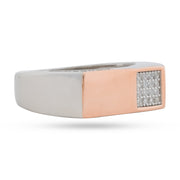 Two-Tone Pavé Signet Ring - 925 Silver & Rose Gold Accent