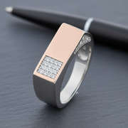 Two-Tone Pavé Signet Ring - 925 Silver & Rose Gold Accent