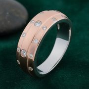 Bezel Set Diamond Wedding Band - Two-Tone Rose Gold