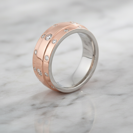 Bezel Set Diamond Wedding Band - Two-Tone Rose Gold