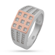 Grid Pavé Statement Ring - Two-Tone 925 Silver & Rose Gold