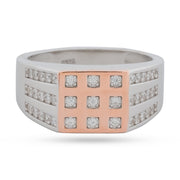 Grid Pavé Statement Ring - Two-Tone 925 Silver & Rose Gold