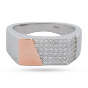 Diagonal Pavé Signet Ring - Two-Tone 925 Silver Statement