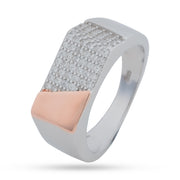 Diagonal Pavé Signet Ring - Two-Tone 925 Silver Statement