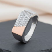 Diagonal Pavé Signet Ring - Two-Tone 925 Silver Statement