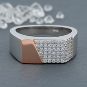 Diagonal Pavé Signet Ring - Two-Tone 925 Silver Statement