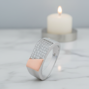 Diagonal Pavé Signet Ring - Two-Tone 925 Silver Statement