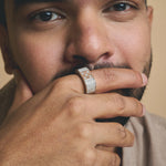 Rose gold crystal grid ring with pave stones and geometric square design for men luxury fashion jewellery
