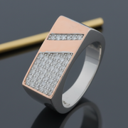 Rose Gold Plate Signet Ring - Two-Tone 925 Silver Pavé