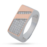 Rose Gold Plate Signet Ring - Two-Tone 925 Silver Pavé